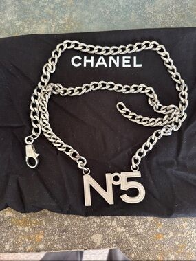 CHANEL Silver N°5 Logo Chain Necklace